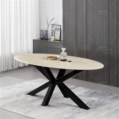 Mesa de jantar de mármore com pernas de aço